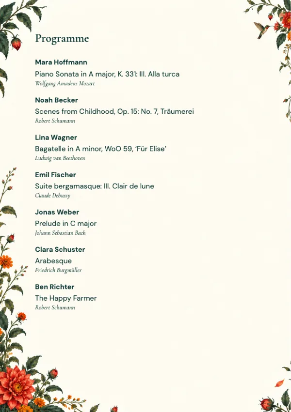Programme inside page with performances
